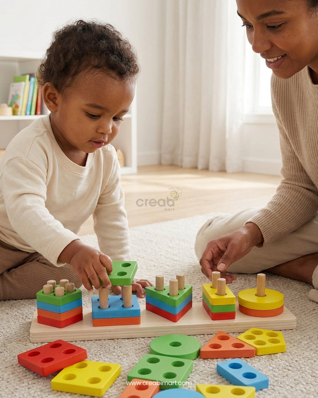 Wooden Geometric Shape Sorter & Counting Stacker