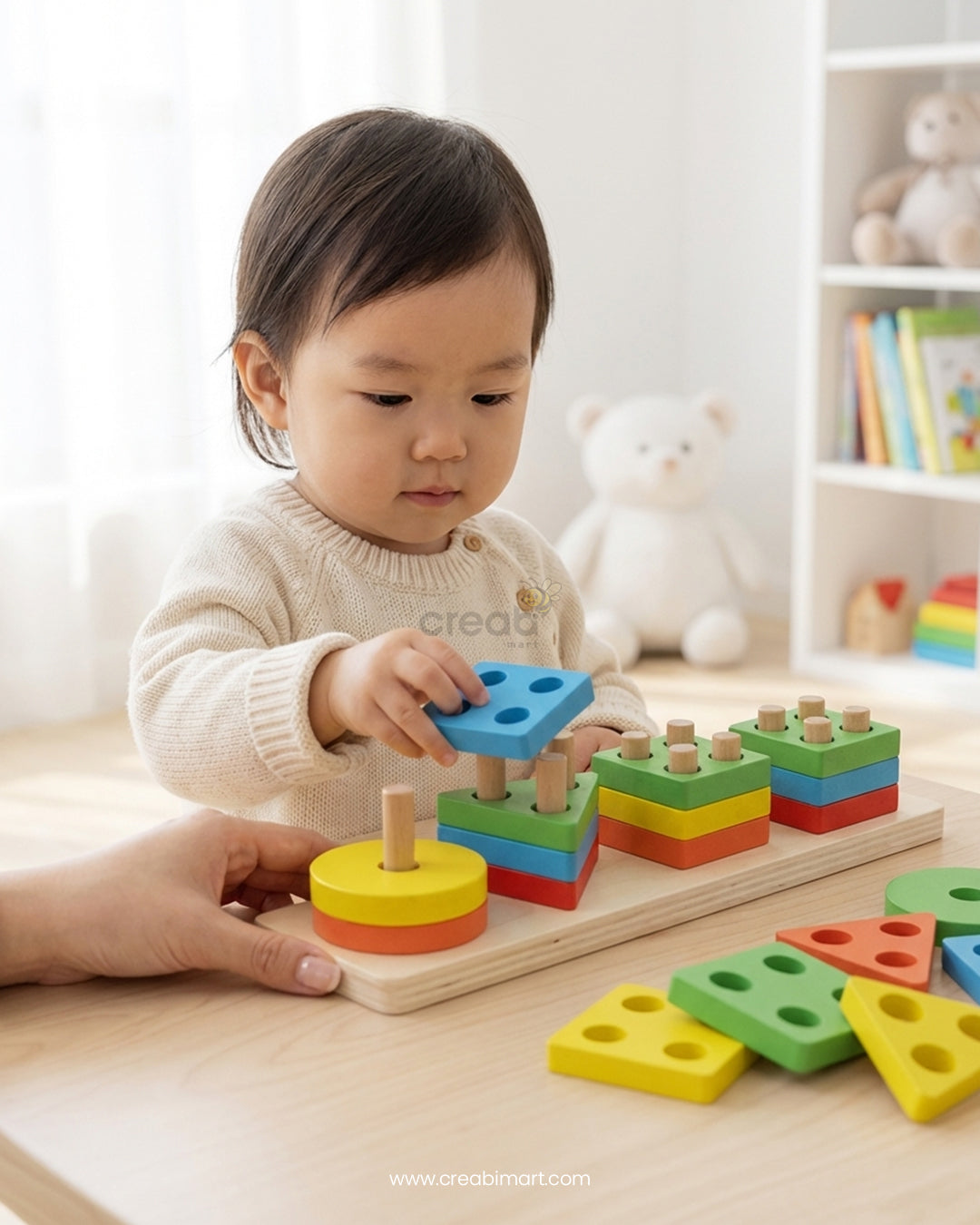 Wooden Geometric Shape Sorter & Counting Stacker
