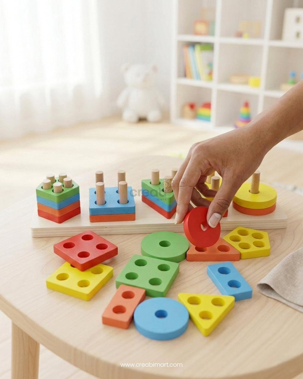 Wooden Geometric Shape Sorter & Counting Stacker