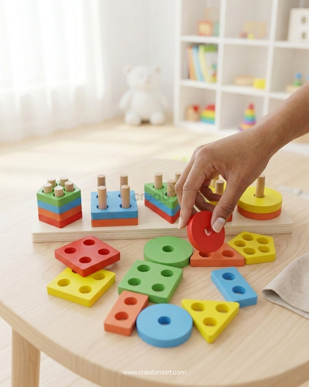 Wooden Geometric Shape Sorter & Counting Stacker